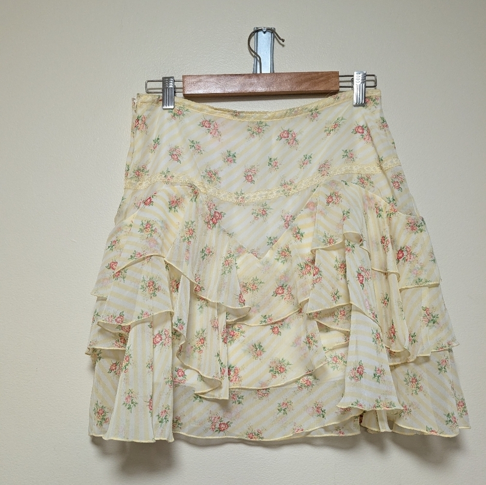 Mary-Kate and Ashley Girls Y2K Ruffle Mini Skirt Yellow Floral Size 16 – Rare